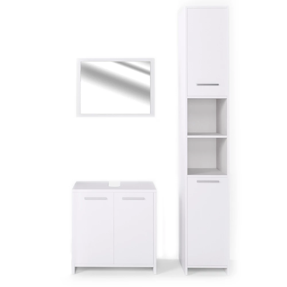 Badmöbel-Set Kiko Weiß 3 Teile, mit Hochschrank Vicco