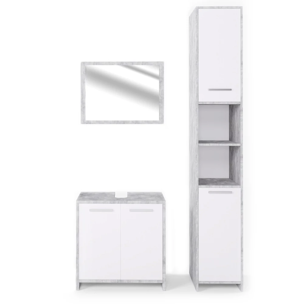Badmöbel-Set Kiko Beton 3 Teile, mit Hochschrank Vicco