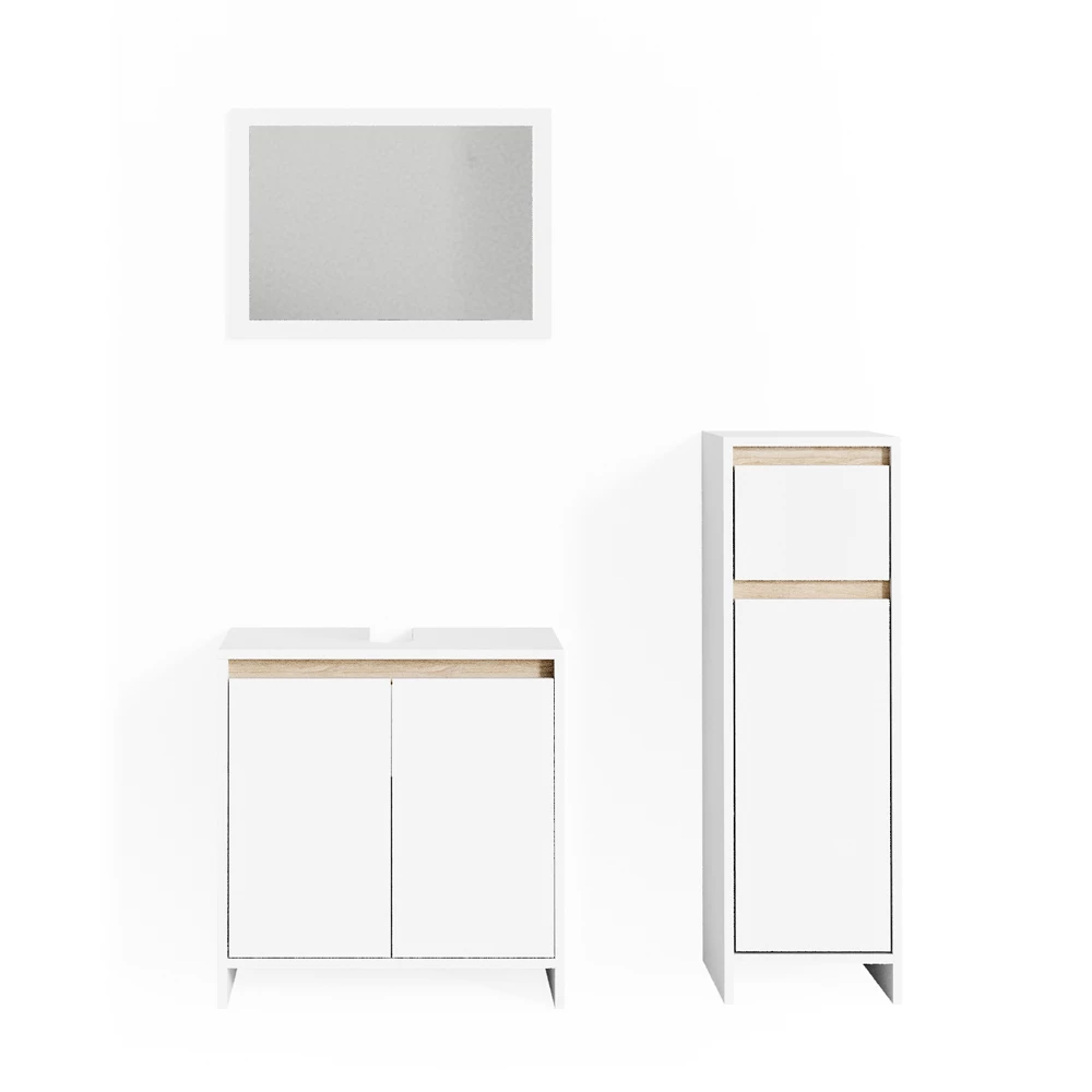 Badmöbel-Set Emma Weiß/Sonoma 3 Teile, mit Midischrank Vicco