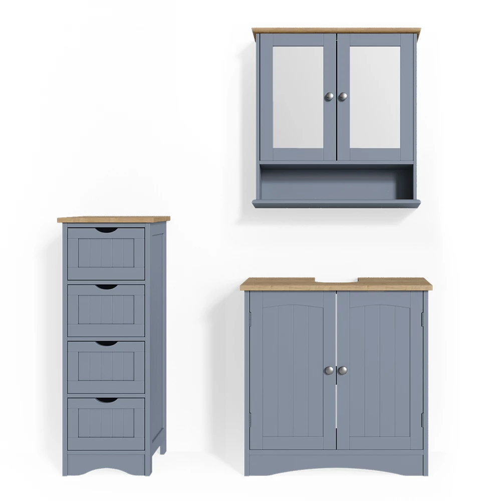 Badmöbel-Set Bianco Grau 3 Teile Vicco