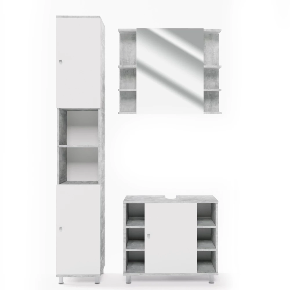 Badmöbel-Set Fynn Beton 3 Teile, mit Hochschrank Vicco