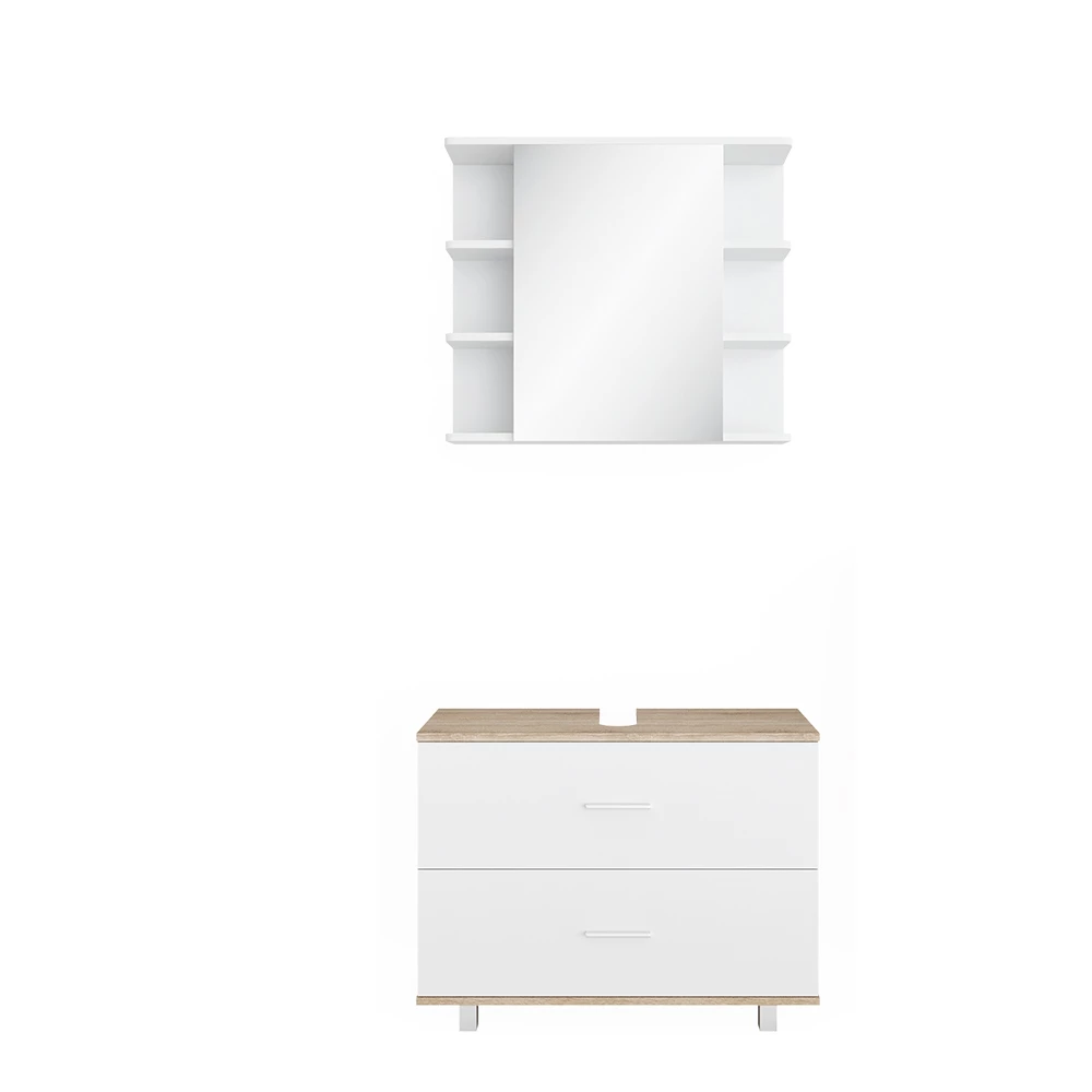 Badmöbel-Set Ilias Weiß/Sonoma 2 Teile, Unterschrank 80 cm Vicco