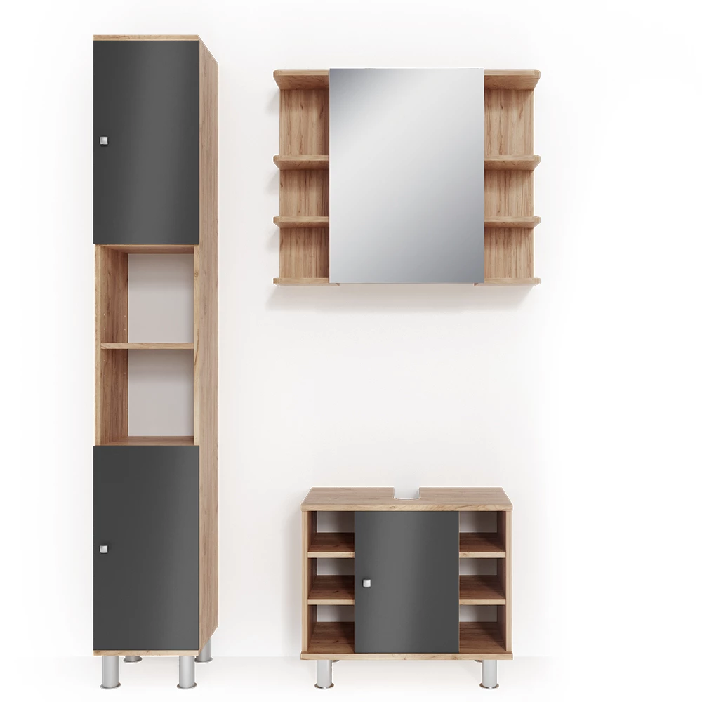 Badmöbel-Set Fynn Eiche 3 Teile, mit Hochschrank Vicco