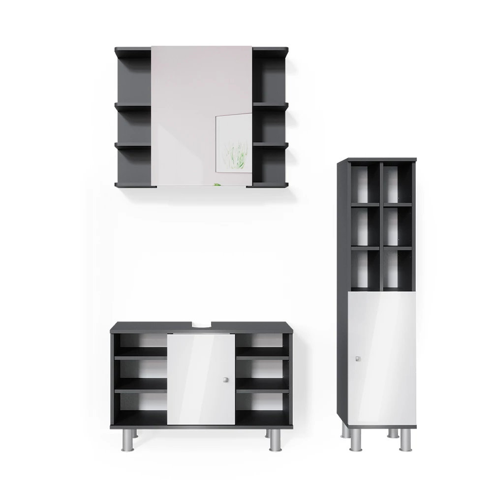Badmöbel-Set Fynn Anthrazit 3 Teile, mit Midischrank Tür groß Vicco