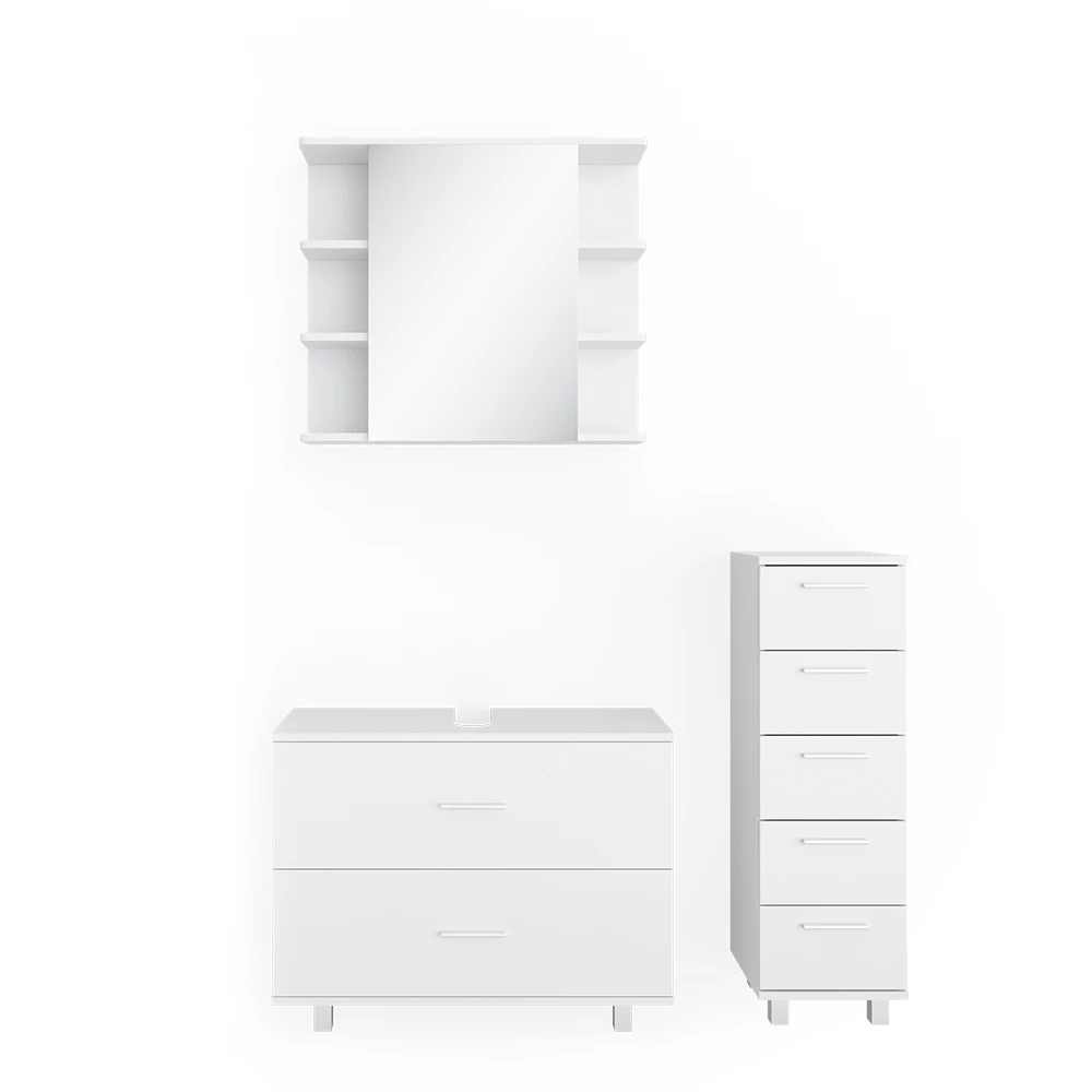 Badmöbel-Set Ilias Weiß 3 Teile, mit Unterschrank 80 cm Vicco