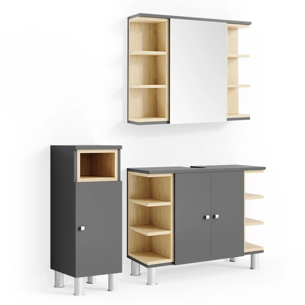Badmöbel-Set Aquis Anthrazit 3 Teile Vicco