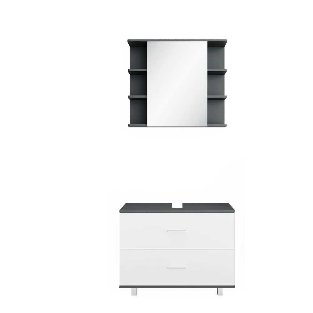 Badmöbel-Set Ilias Weiß/Anthrazit 2 Teile, Unterschrank 80 cm Vicco