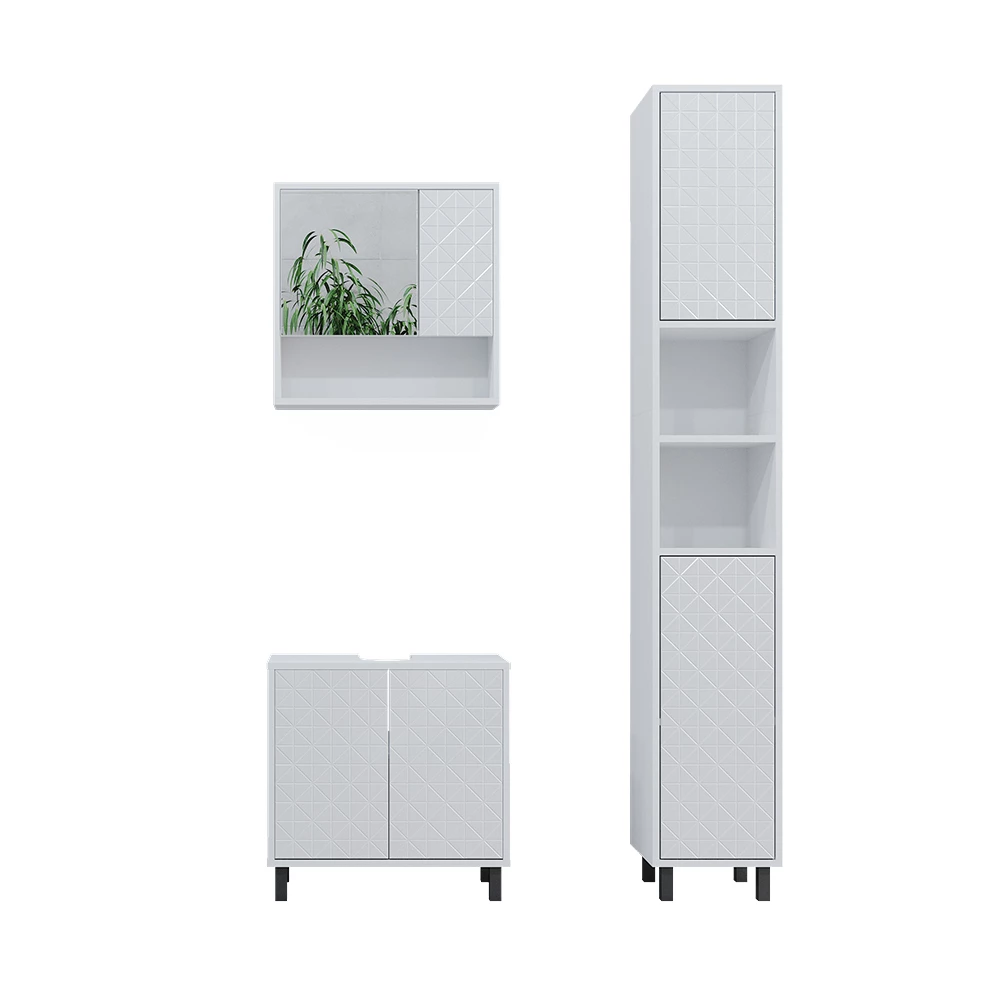 Badmöbel-Set Agasta Weiß 3 Teile, mit Hochschrank Vicco