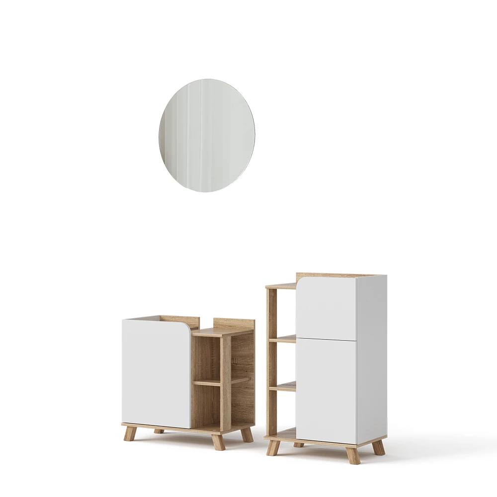 Badmöbel-Set Karen Sonoma/Weiß 3 Teile, mit Midischrank Vicco