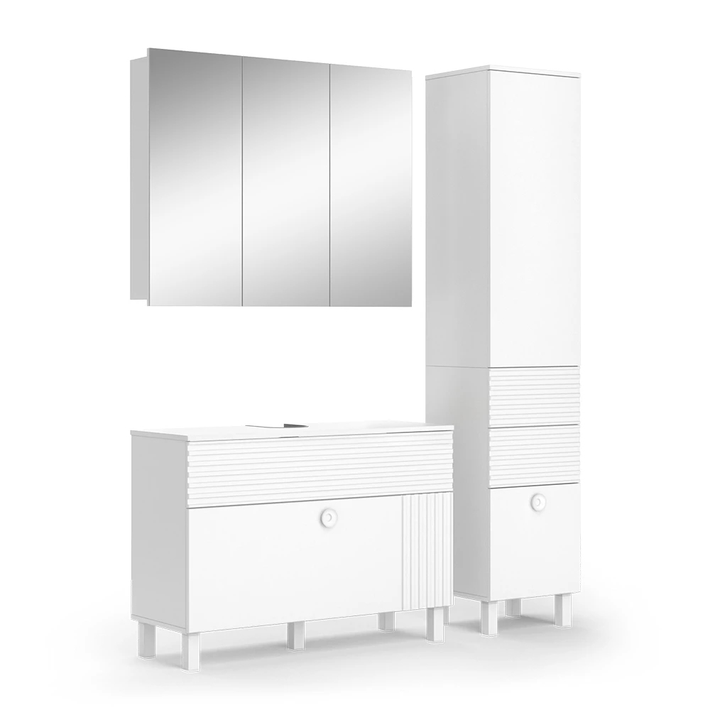 Badmöbel-Set Sola Weiß 3 Teile, mit Hochschrank Vicco