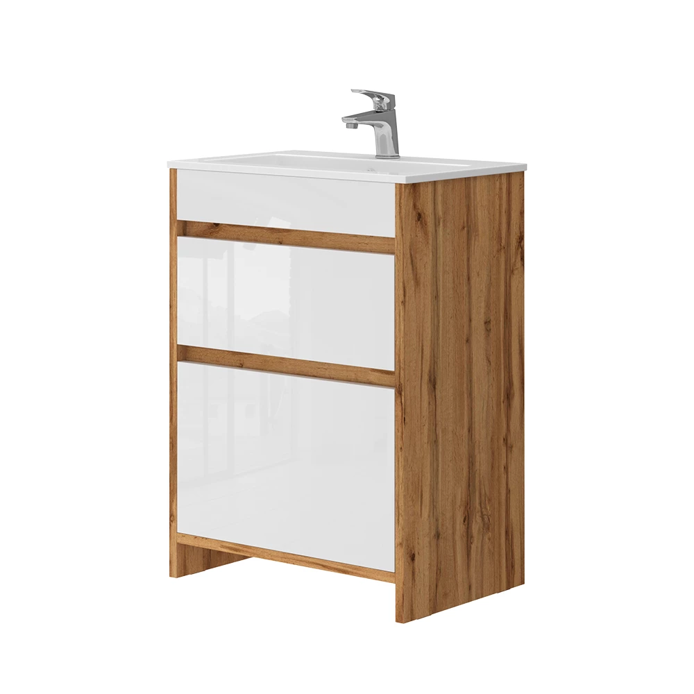 Waschbeckenunterschrank Detmold Goldkraft Eiche 2 Teile, Unterschrank 60 cm Vicco
