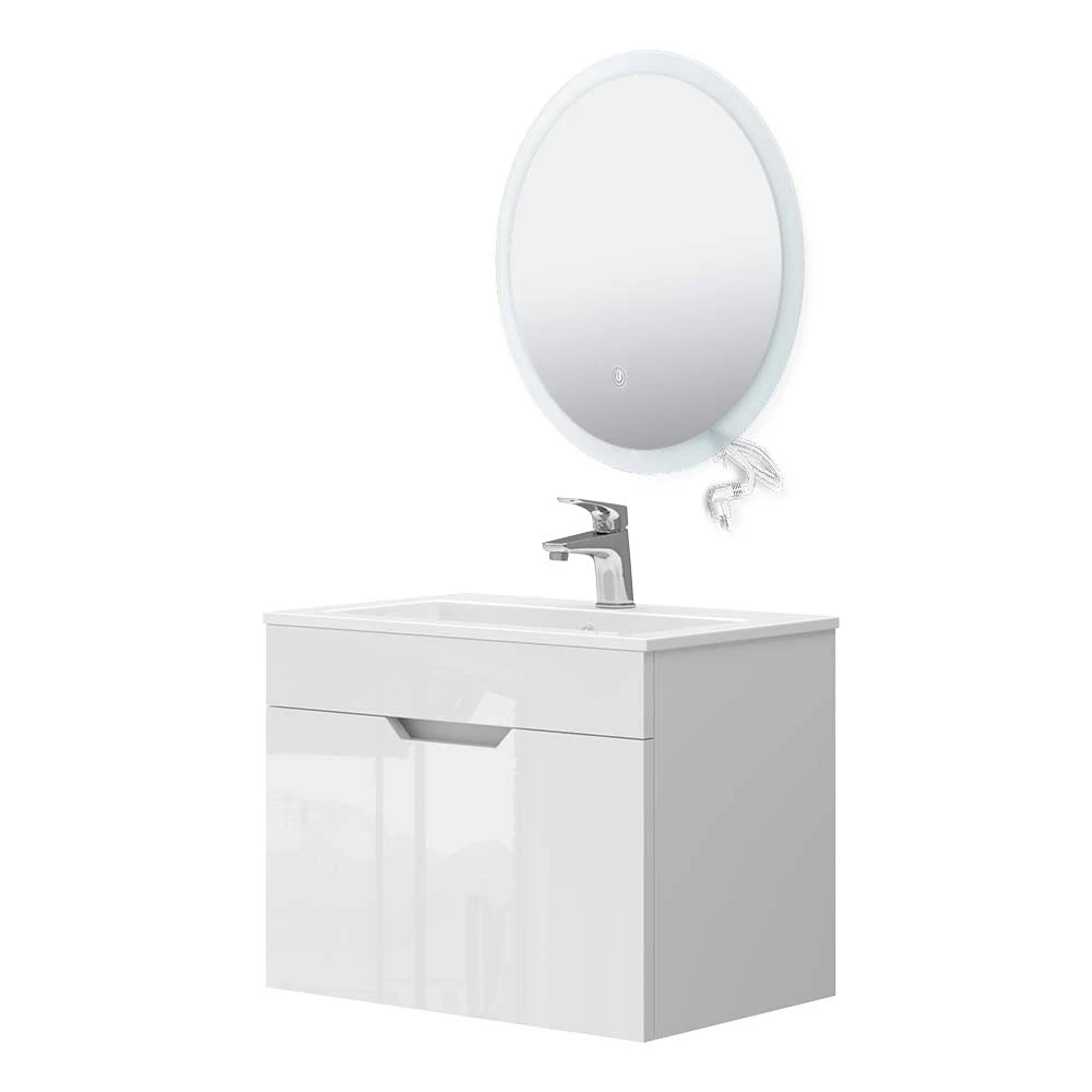 Badmöbel-Set Stefanie Weiß 3 Teile, mit Unterschrank 60 cm und Led Spiegel Vicco