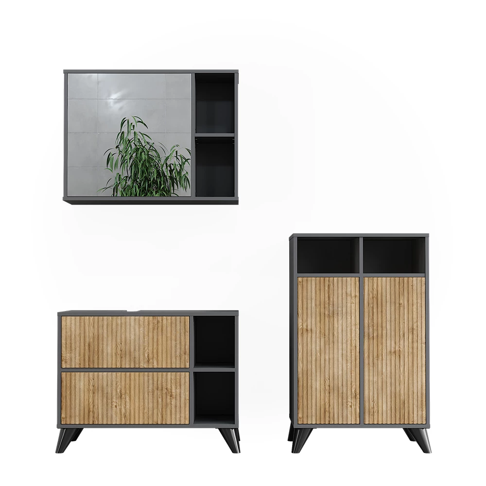 Badmöbel-Set Leano Anthrazit/Bergeiche 80 cm, Set 2 Vicco