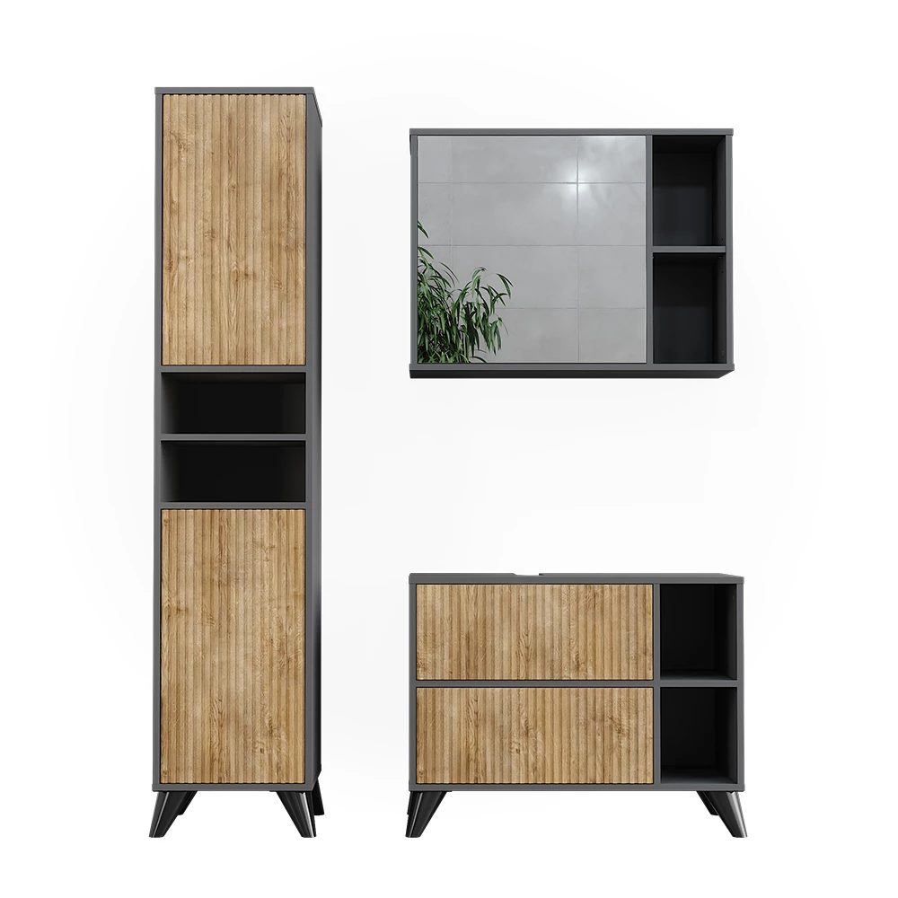 Badmöbel-Set Leano Anthrazit/Bergeiche 80 cm, Set 3 Vicco