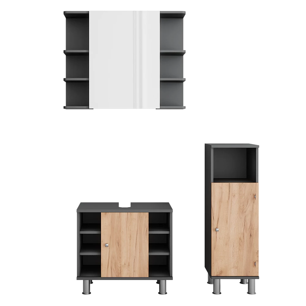 Badmöbel-Set Fynn Anthrazit/Goldkraft Eiche 3 Teile mit Midischrank Vicco