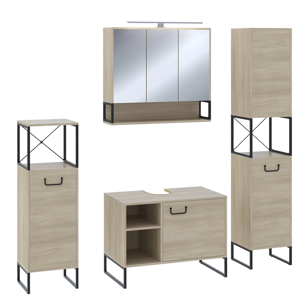 Badmöbel-Set Vionna Eiche/Schwarz 4 Teile Vicco