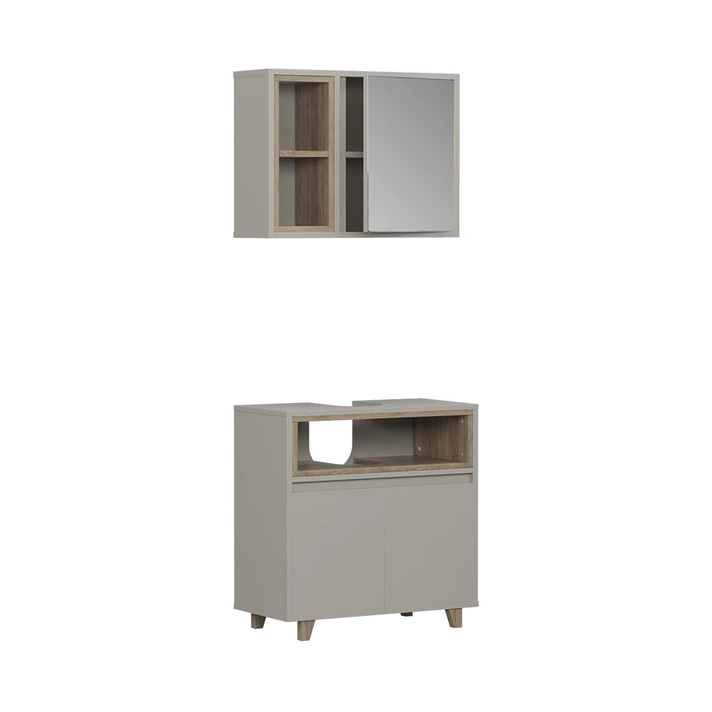 Badmöbel-Set Elnor Greige mit Spiegelschrank und Unterschrank Vicco