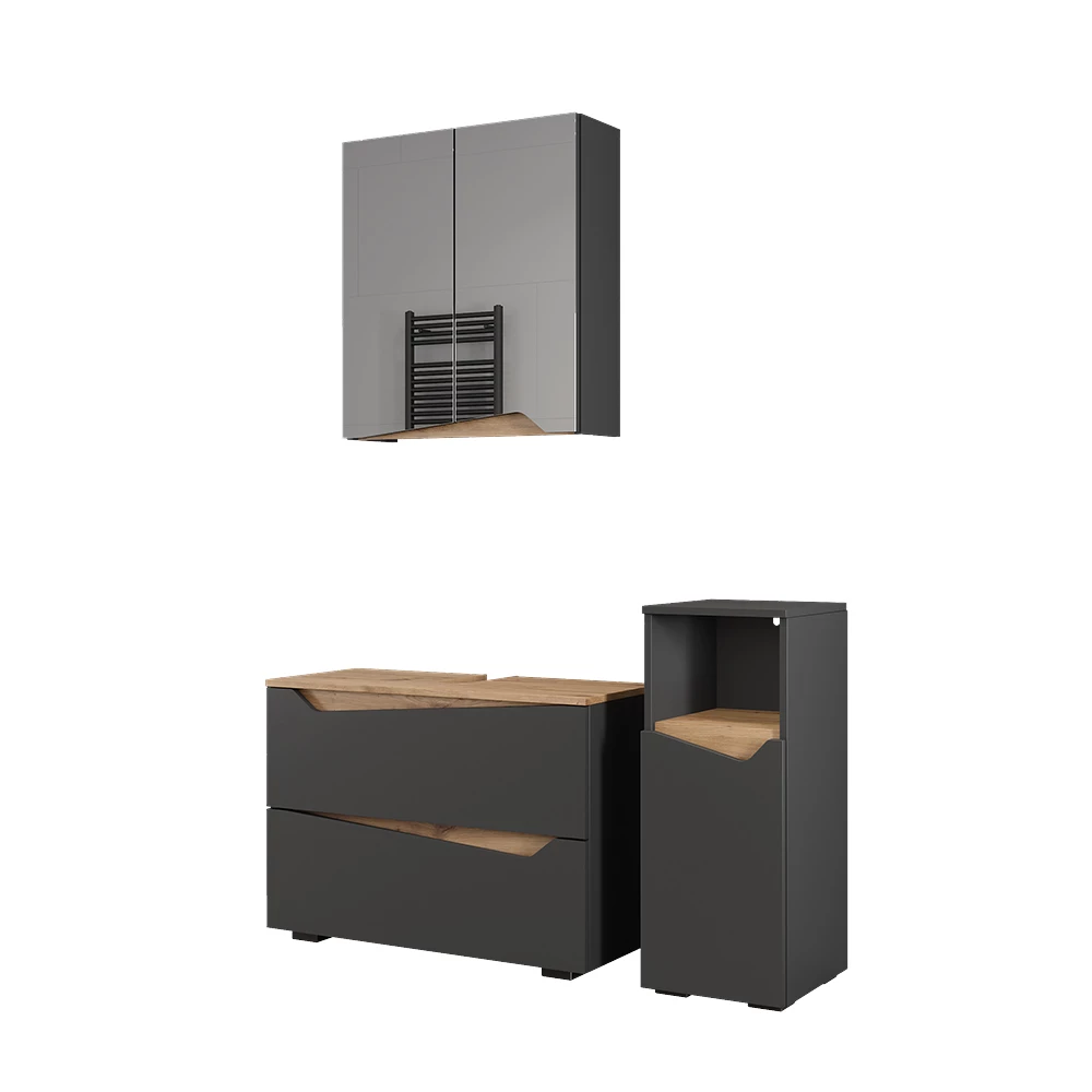 Badmöbel-Set Marelle Anthrazit 3 Teile mit Midischrank Vicco