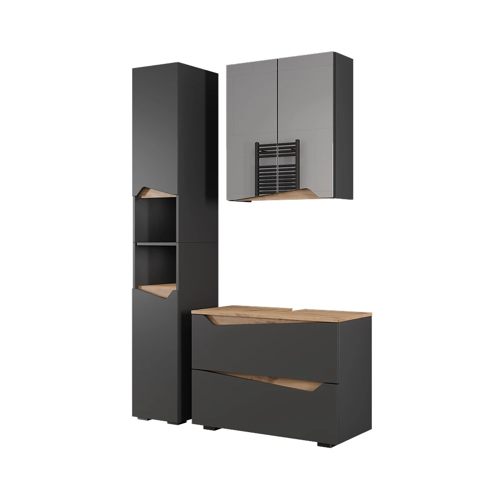 Badmöbel-Set Marelle Anthrazit 3 Teile mit Hochschrank Vicco