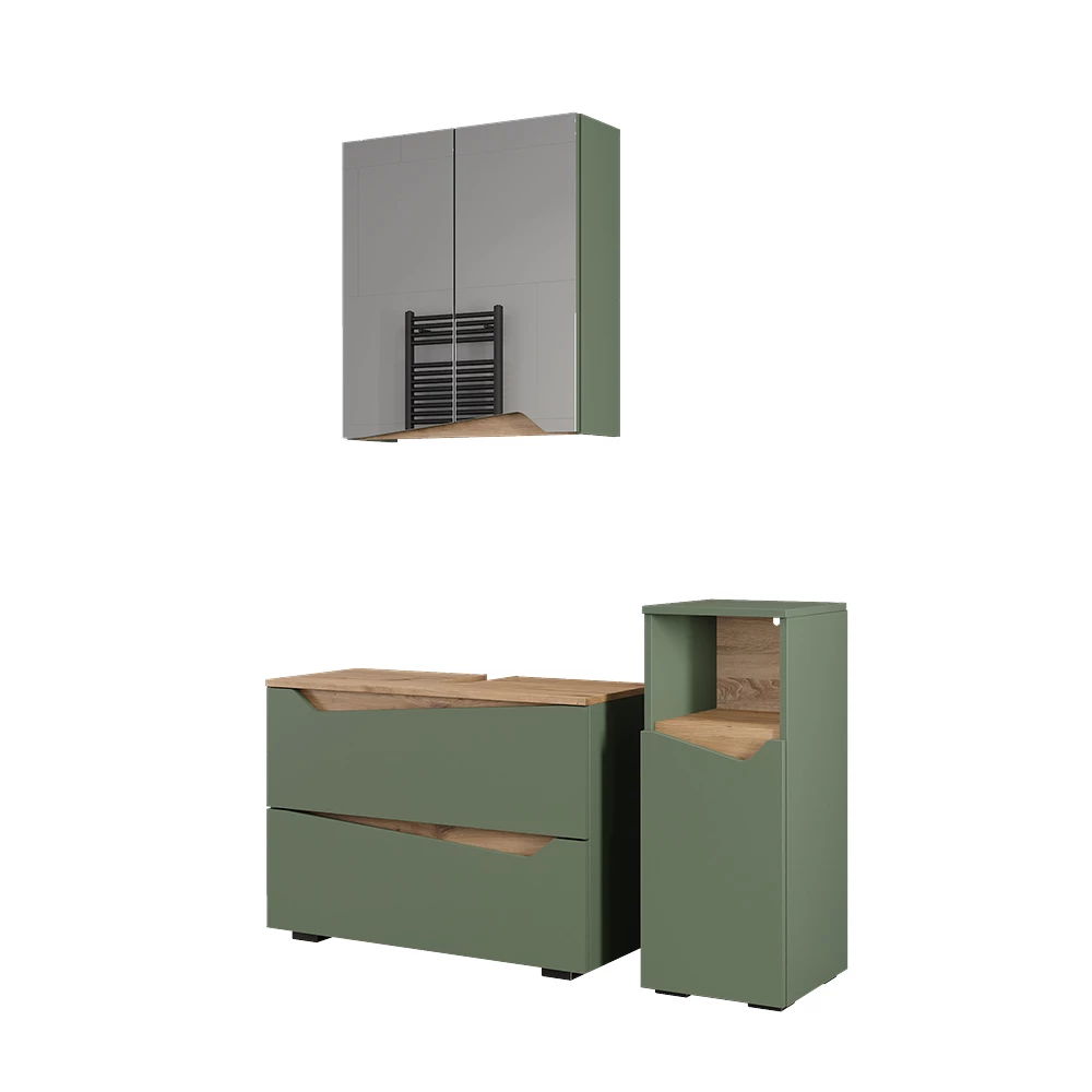Badmöbel-Set Marelle Grün/Artisan 3 Teile mit Midischrank Vicco