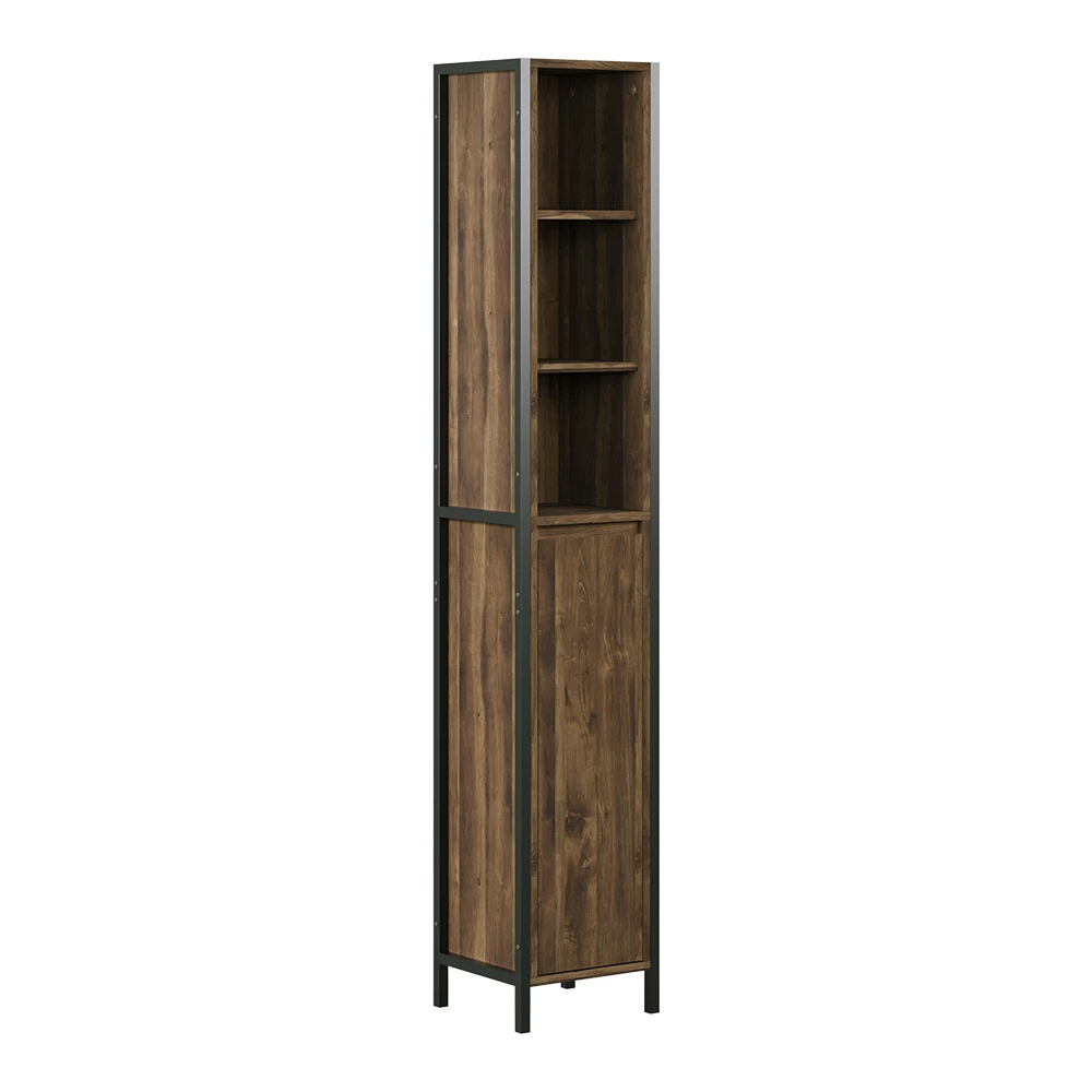 Badschrank Naola Eiche/Schwarz 30 x 167.5 cm mit 3 offenen & 3 geschlossenen Fächern Vicco