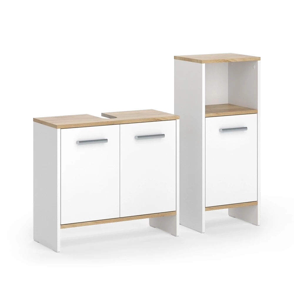Badezimmermöbel-Set Karli Weiß/Goldkraft Eiche 2 Teile Vicco