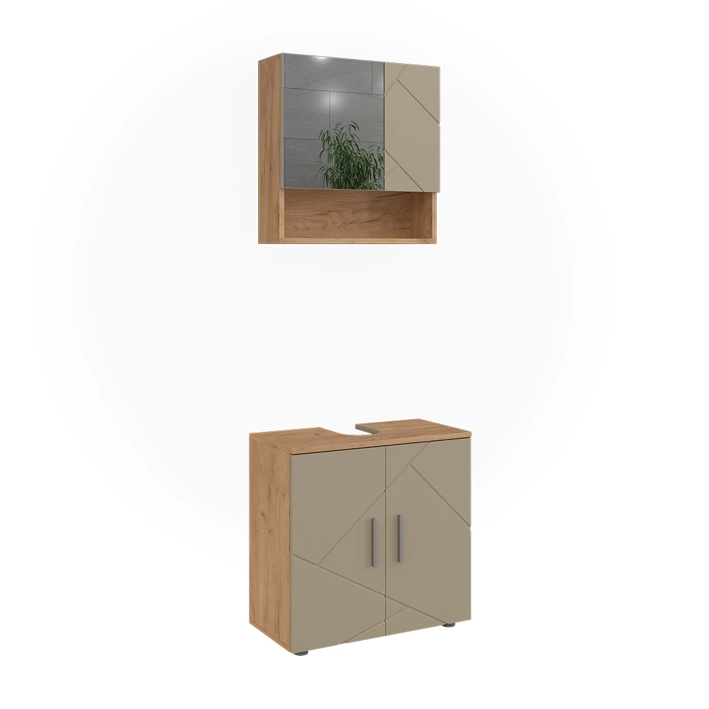 Badmöbel-Set Irma Goldkraft Eiche 2 Teile Vicco