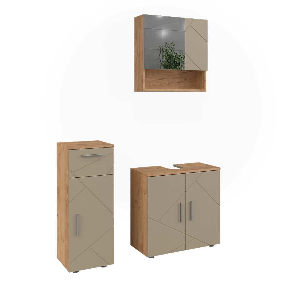 Badmöbel-Set Irma Beige 3 Teile Vicco