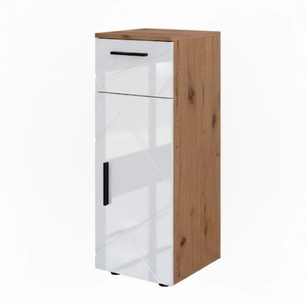 Midischrank Irma Weiß Hochglanz/Goldkraft Eiche 30 x 81 cm Vicco