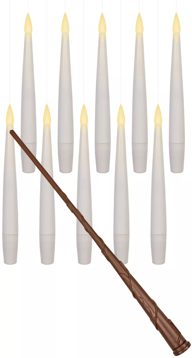 10er Set Schwebender Creme-Weißer LED-Kerzen mit Zauberstab-Fernbedienung!