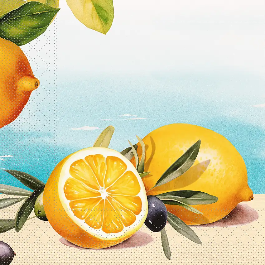 Mank Serviette Olives & Lemons 33 x 33 cm 1/4 Falz