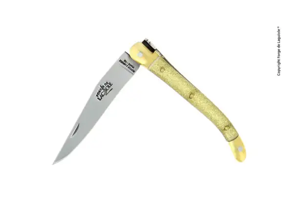 Couteau pliant 9 cm manche pailleté or, mitres laiton