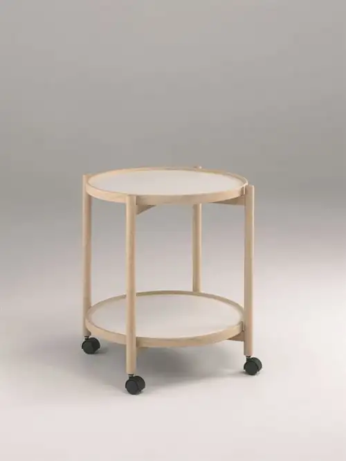 Thomsen Furniture 5054 James Rolltisch, 50 x 58 cm – Eiche Naturrahmen schwarz-weißes Melamin
