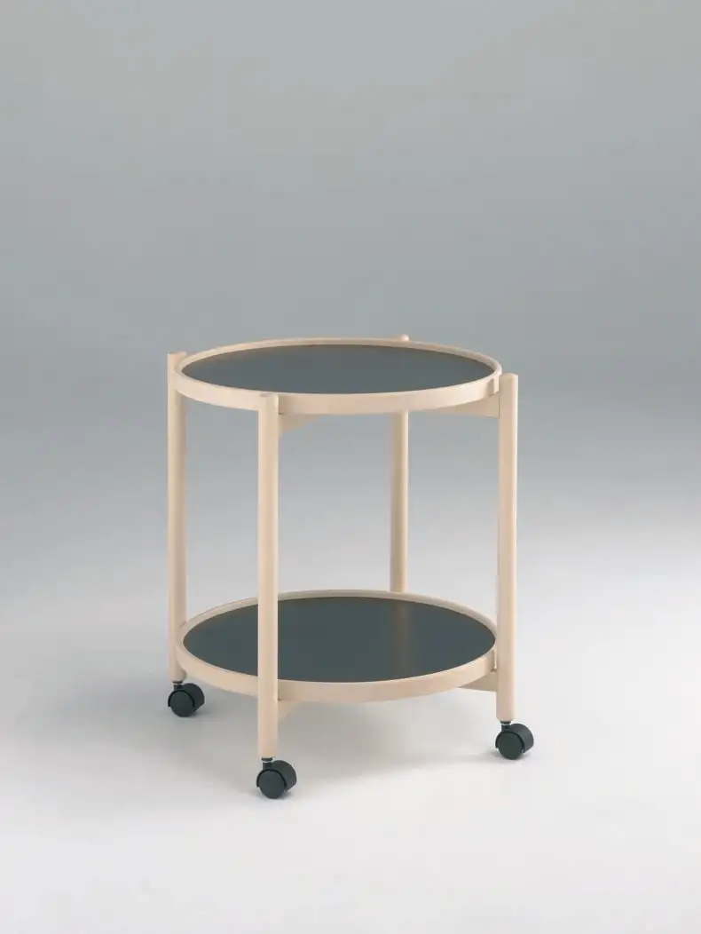 Thomsen Furniture 5050 James Rolltisch, 50x58 cm – Buche Naturrahmen schwarz-weißes Melamin