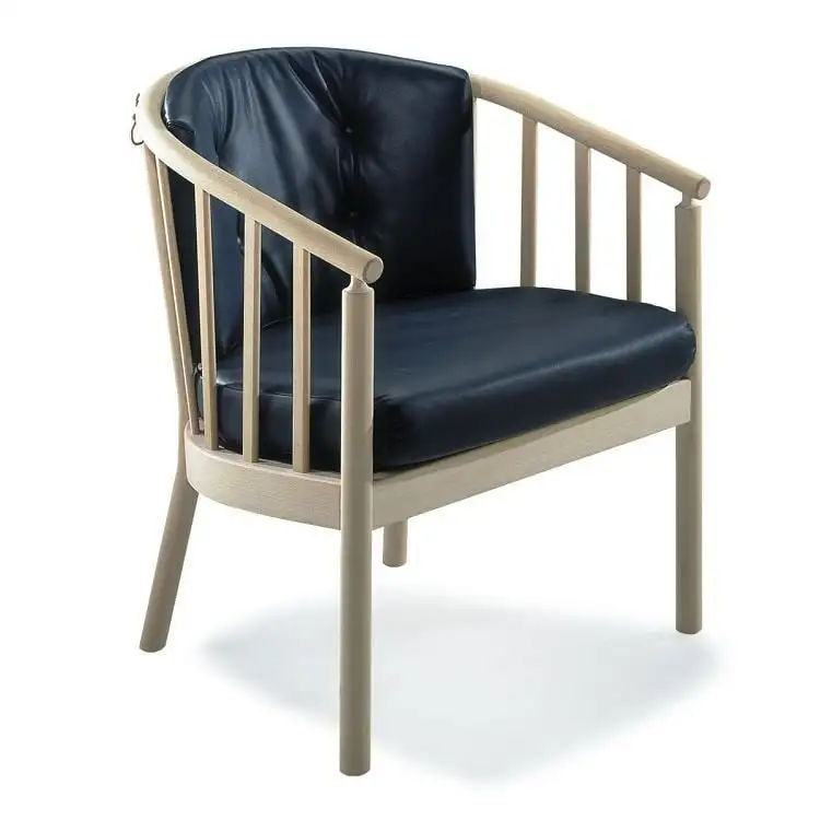 Stouby Bella Sessel SH: 43 cm – unbehandelte Buche/schwarzes Leder