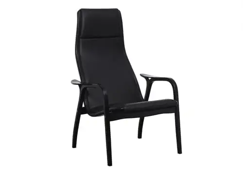 Swedese Lamino Sessel SH: 41 cm – Schwarz gebeizte Buche/Schwarzes Leder