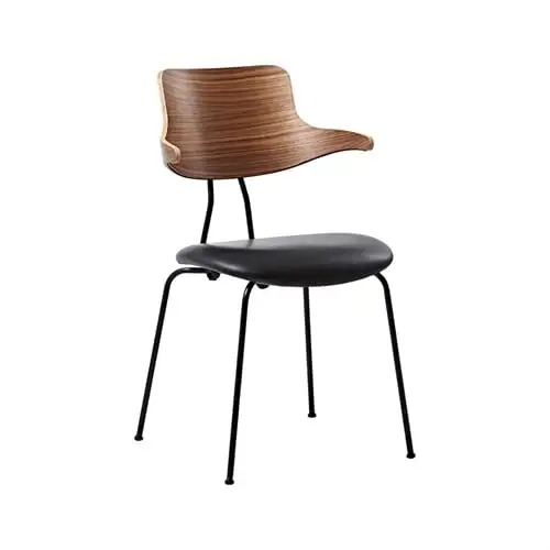 Vermund VL118 Stuhl SH: 46 cm – Schwarzer Stahl/Walnuss/Schwarzes Sierra-Leder
