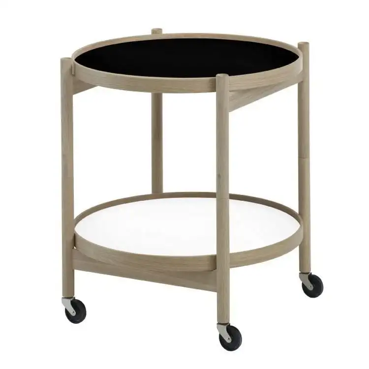 Brdr. Krüger Bølling Tabletttisch mit 2 Tabletts Ø: 50 cm – Unbehandelte Eiche/Schwarz und Weiß