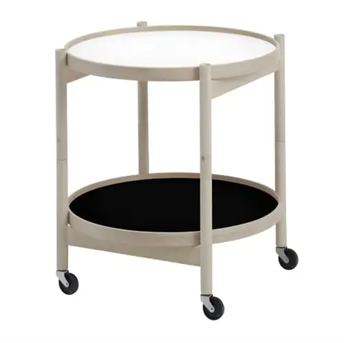 Brdr. Krüger Bølling Tabletttisch mit 2 Tabletts Ø: 50 cm – Unbehandelte Buche/Schwarz und Weiß