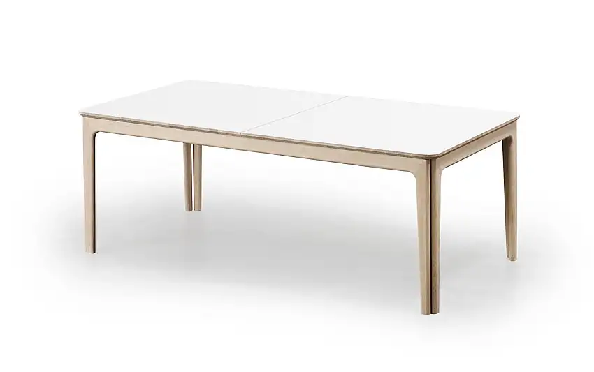 Skovby SM26 Esstisch inkl. 3 Zusatzbretter 101 x 155 cm – Weißes Laminat / Weiß geölte Eiche