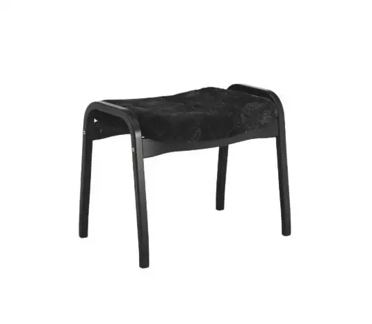 Swedese Lamino Fußhocker H: 48 cm – Esche schwarz gebeizt/Schwarzes Schaffell