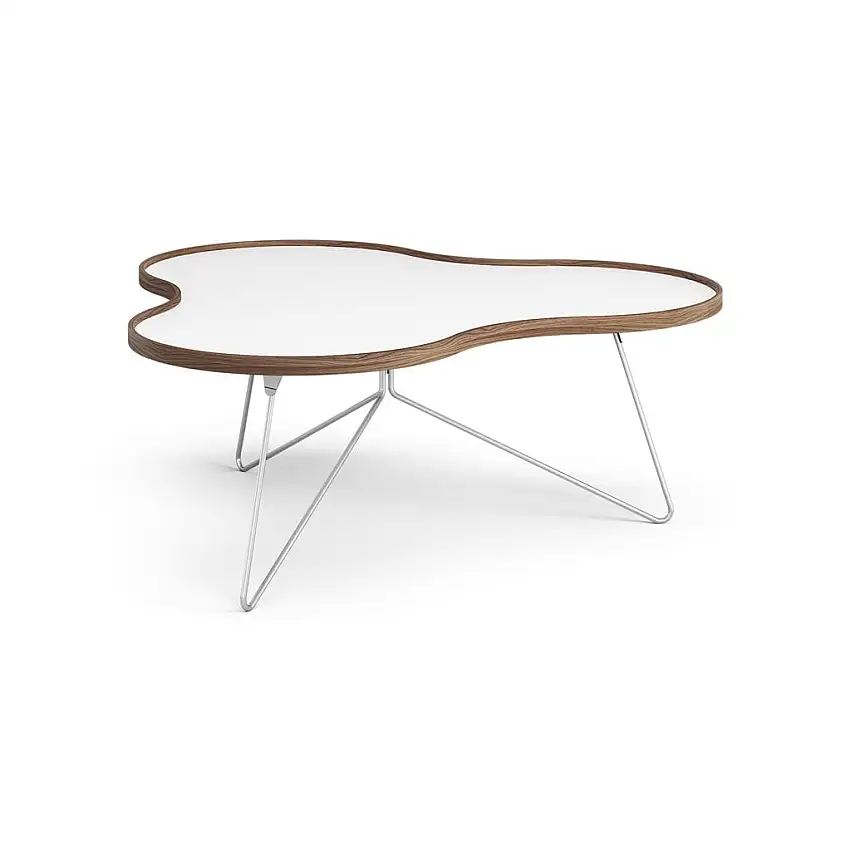Swedese Flower Couchtisch 114 x 107 x 45 cm – Walnuss/weißes Laminat/Chrom