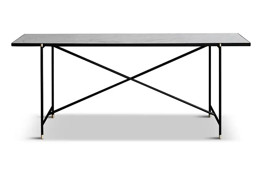 HANDVÄRK FURNITURE Konsolentisch L: 184 T: 46 H: 74 cm – Schwarzes Gestell mit Messing / weißem Marmor OUTLET