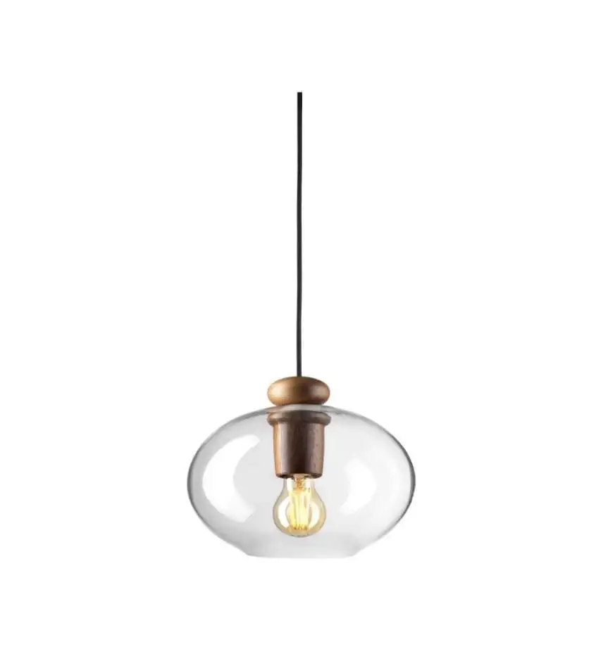 FDB Møbler U2 Hiti Pendelleuchte mit schwarzem Kabel Ø: 26 cm – Walnuss/Klarglas OUTLET