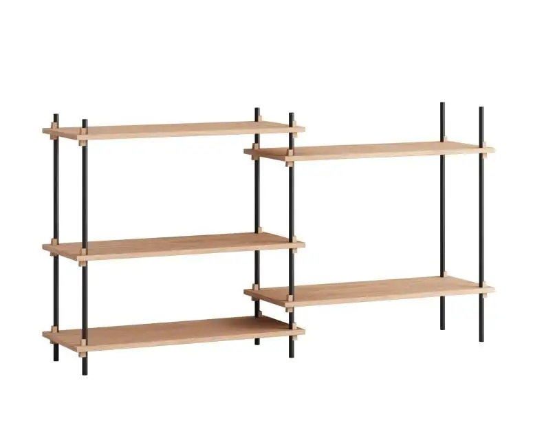 Moebe Regalsystem niedrig/doppelt 85 x 162 cm – Eiche/Schwarz