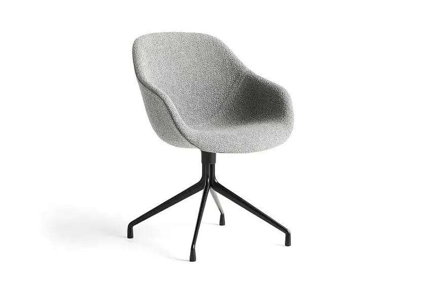 HAY AAC121 About a Chair Esszimmerstuhl gepolstert SH: 47,5 cm – Schwarz pulverbeschichtetes Aluminium/Flamiber Grey C8