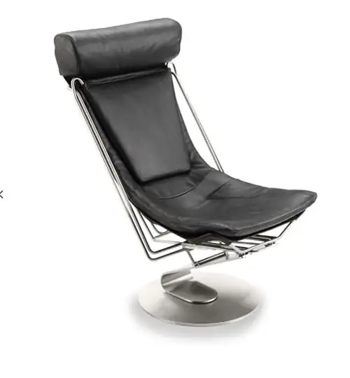 Stouby Interdane Sessel SH: 45 cm – Schwarzes Elmo-Rustikalleder/Edelstahl