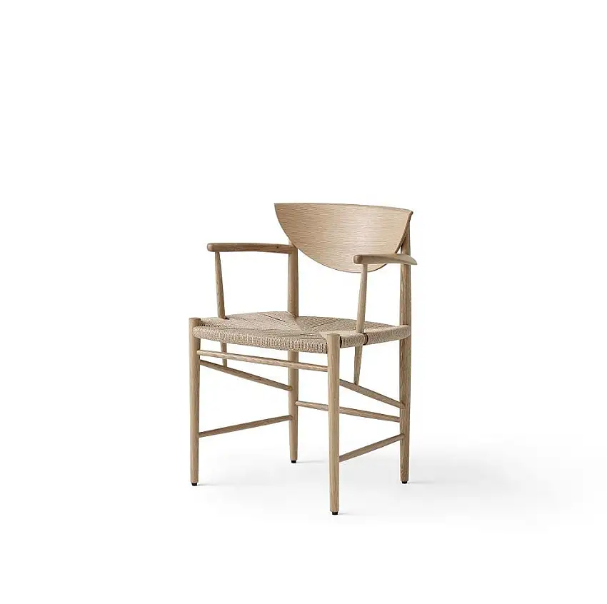 &Tradition HM4 Drawn Chair mit Armlehne SH: 46cm - Naturpapierkordel/Weiß geölte Eiche