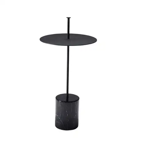 Wendelbo Caliber Beistelltisch hoch mit Griff Ø: 32 cm – Schwarzer Marmor/Pulverbeschichteter schwarzer Stahl