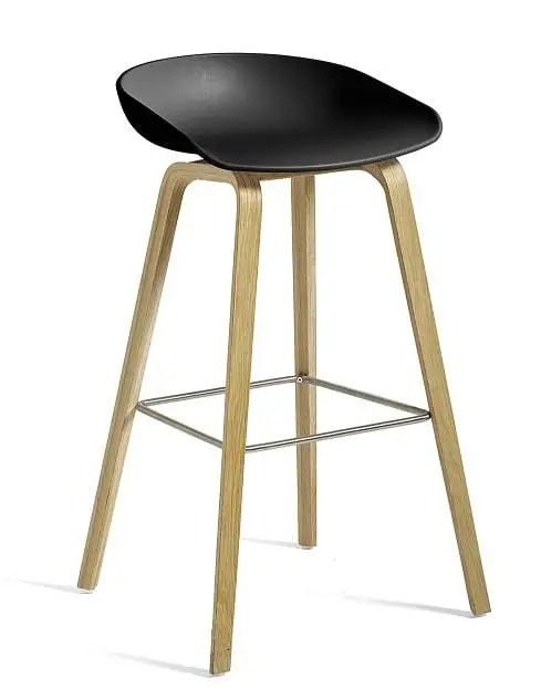 HAY AAS32 ECO Barhocker High SH: 74 cm – Hoch wasserbasiertes lackiertes Eichenfurnier / ECO Schwarz / Fußstütze Edelstahl